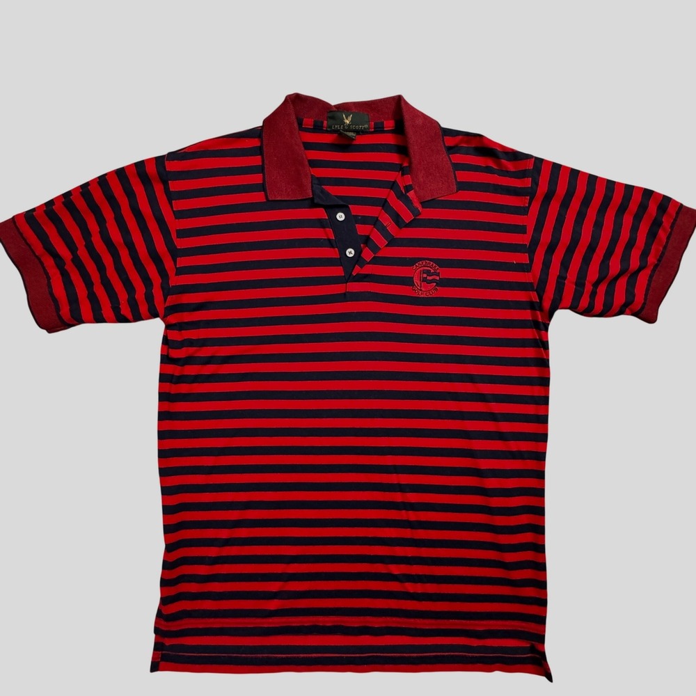 Lyle & Scott Mens Red Navy Stripe Polo‎ Shirt Canebrake Embroidered Size Med